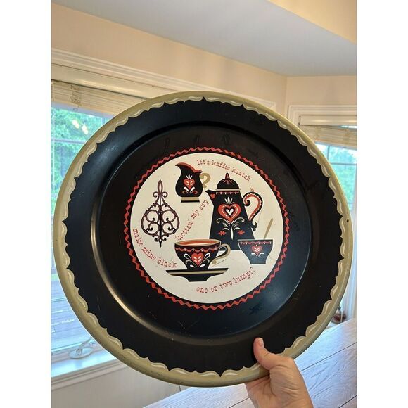 Vintage 1950's Retro Kitchen Black Red & White Metal Kaffee Klatch Tray Germany - Picture 5 of 7
